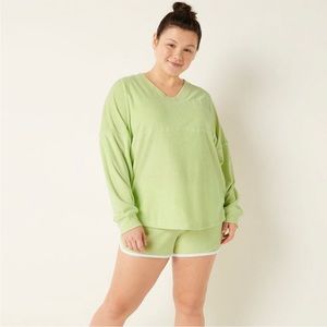 VICTORIA'S SECRET PINK TERRY VARSITY BEACH OVERSIZE TOP SHIRT XS SWEATSHIRT NWT